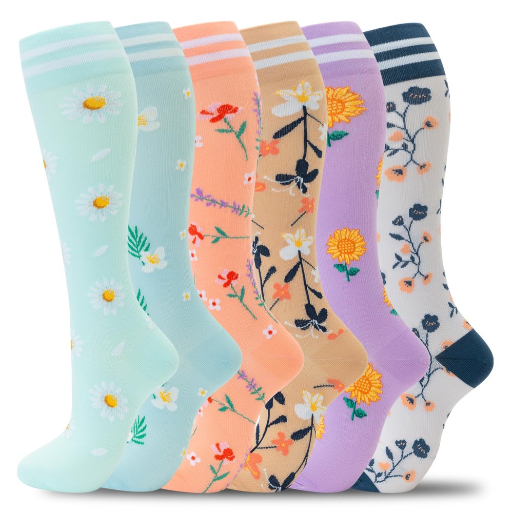 fenglaoda Compression Socks for Women Men Support Circulation 6 Pairs Socks For Nurse, Travel, Flight