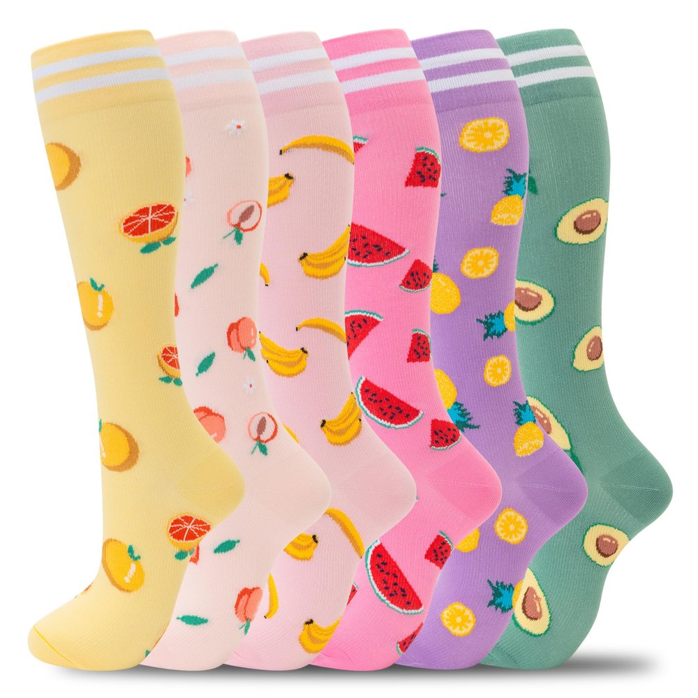 fenglaoda Compression Socks for Women Men Support Circulation 6 Pairs Socks For Nurse, Travel, Flight