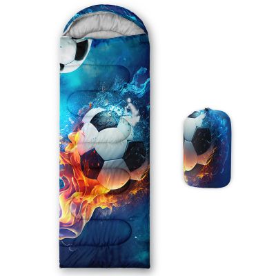 QOOMO Ice Fire Football Sports Printed Camping Sleeping Bags,3 Season Warm & Cool Weather,Lightweight,Waterproof Sleeping Bags for Adults & Kids,Traveling,and Outdoors,Camping Gear Equipment,31x90inch