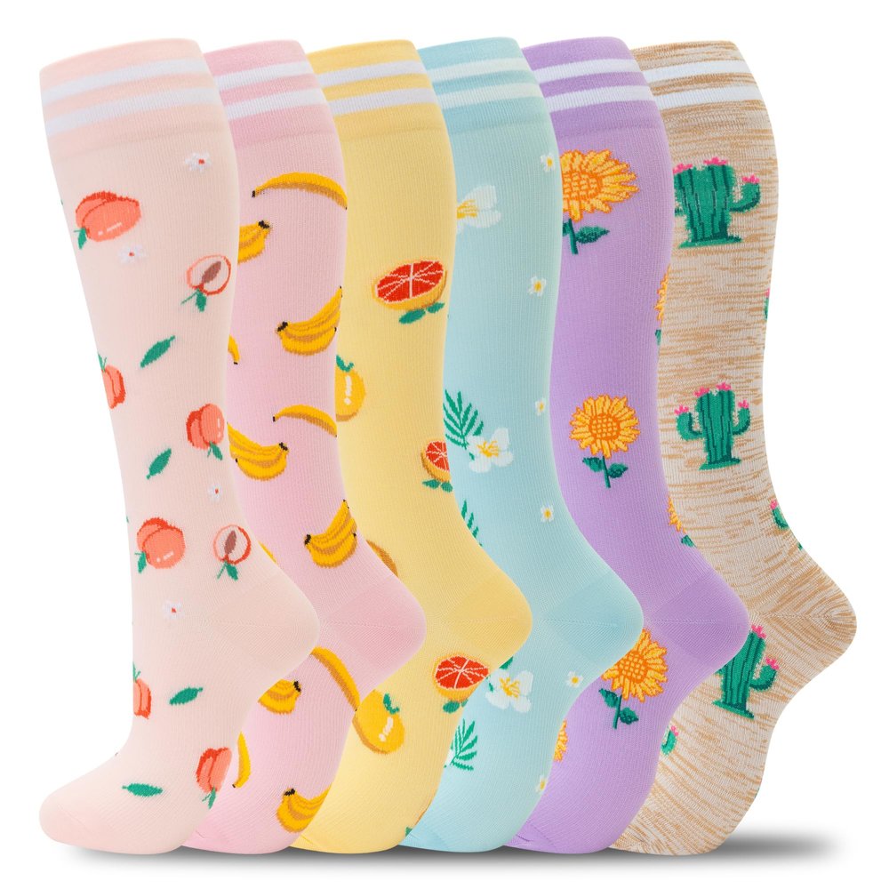 fenglaoda Compression Socks for Women Men Support Circulation 6 Pairs Socks For Nurse, Travel, Flight