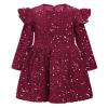 Toddler Girls Sequins Dress Long Sleeve Ruffle Velvet Christmas Dresses For Baby Girls Wine Red Flower Girl Tutu Sparkly Dress Fall Winter Fancy Party Birthday Holiday Dress Burgundy A 3-4 Years view 1