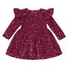 Toddler Girls Sequins Dress Long Sleeve Ruffle Velvet Christmas Dresses For Baby Girls Wine Red Flower Girl Tutu Sparkly Dress Fall Winter Fancy Party Birthday Holiday Dress Burgundy A 3-4 Years view 4