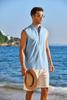 COOFANDY Men's Linen V Neck Tank Top Sleeveless Beach Summer Casual Shirt Tops Henley Textured Shirts Light Blue view 2