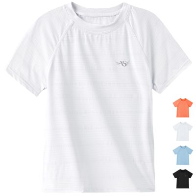 Angel season Boys Rash Guard Swim Shirt Short Sleeve UPF 50+ for Toddler Kids Teens Swimwear Rashguard Quick Dry, Size 7 Years, White