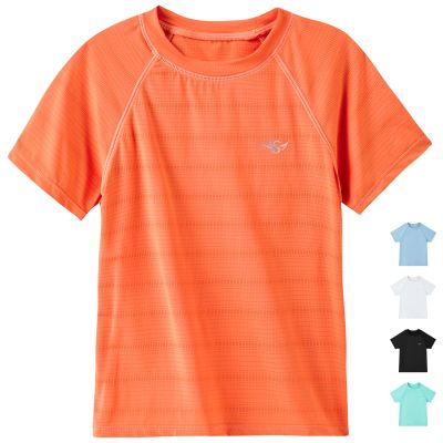 Angel season Boys Rash Guard Swim Shirt Short Sleeve UPF 50+ for Toddler Kids Teens Swimwear Rashguard Quick Dry, Size 11-12 Years, Orange