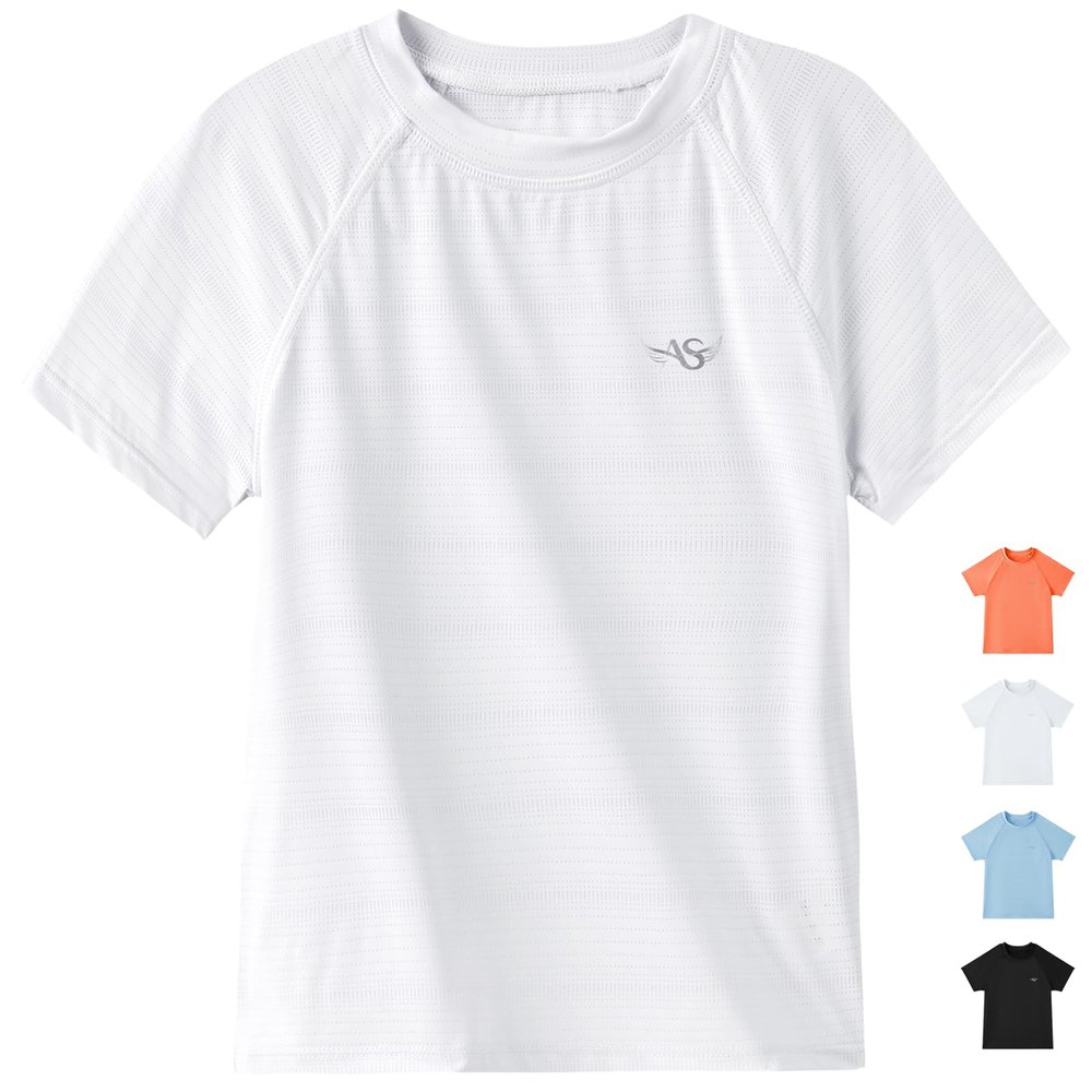 Angel season Boys Rash Guard Swim Shirt Short Sleeve UPF 50+ for Toddler Kids Teens Swimwear Rashguard Quick Dry, Size 8 Years, White