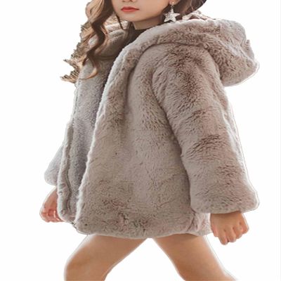 Linjinx Kids Girls Fur Fleece Zip Up Hooded Jacket Coat Winter Warm Cartoon Hoodie Sweater Outwear Grey 10 Years