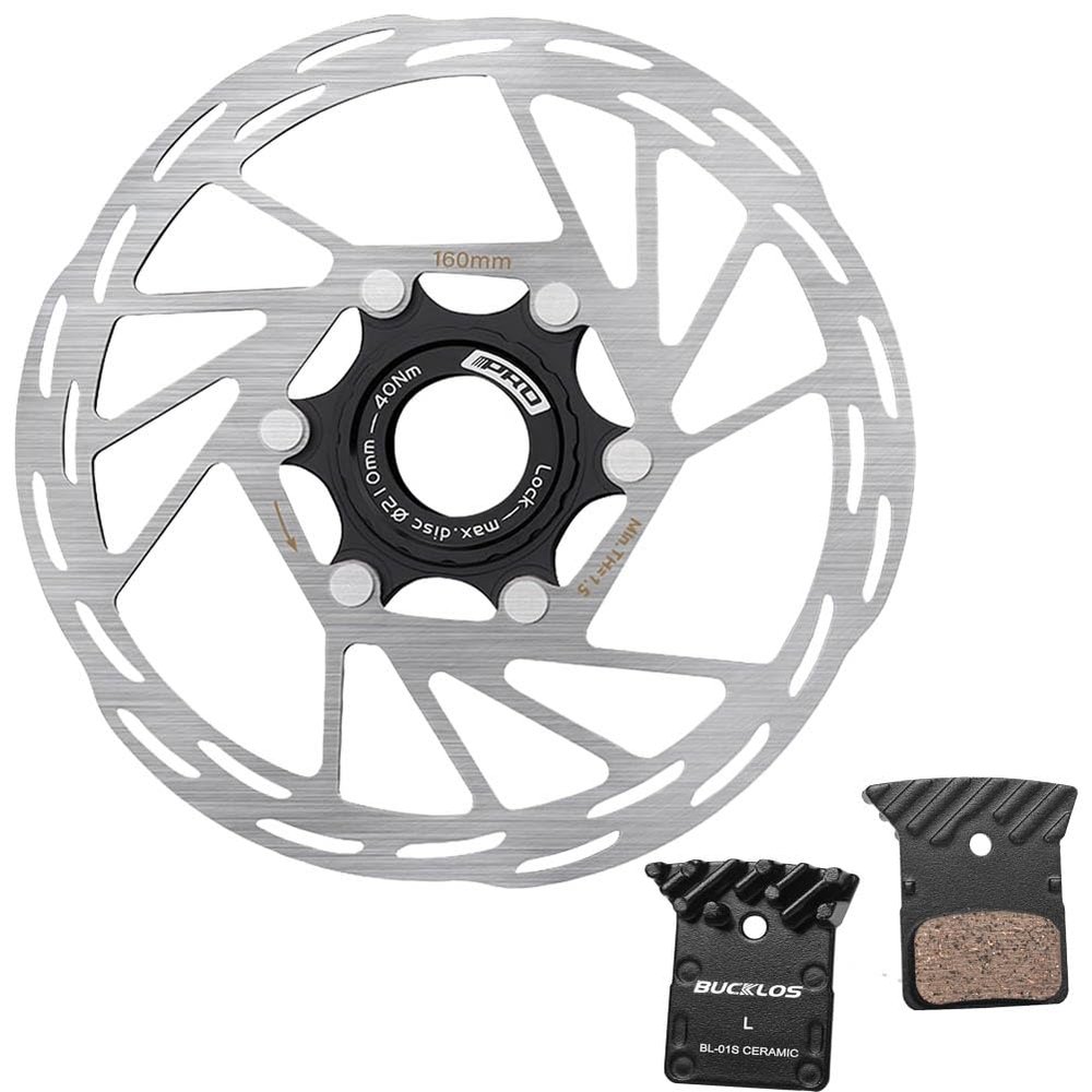 BUCKLOS IIIPRO MTB 160mm Centerlock Disc Brake Rotor and BL-01S 1 Pair Disc Brake Pads for Ceramic Shimano N03A N04C L05A K04S K04Ti K05S K05Ti M8110 M7110