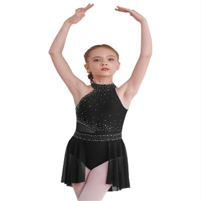 JEATHA Kids Girls Rhinestone Sleeveless Mock Neck Roller Skating Dress Gymnastic Leotard Ballet Dance Costume Black B 14