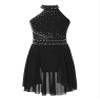 JEATHA Kids Girls Rhinestone Sleeveless Mock Neck Roller Skating Dress Gymnastic Leotard Ballet Dance Costume Black B 14 view 3