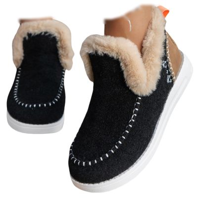 Ladmiple Womens Boots Wide Calf Arch Support Womens Casual Slip-on Warm Loafers Shoes Faux Fur-Lined Comfortable Lightweight Winter Snow Ankle Boots Outdoor Walking Shoes