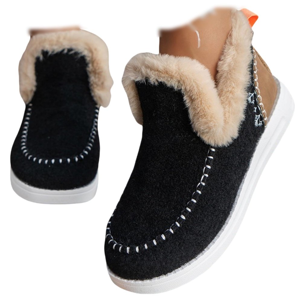 Ladmiple Womens Boots Wide Calf Arch Support Womens Casual Slip-on Warm Loafers Shoes Faux Fur-Lined Comfortable Lightweight Winter Snow Ankle Boots Outdoor Walking Shoes