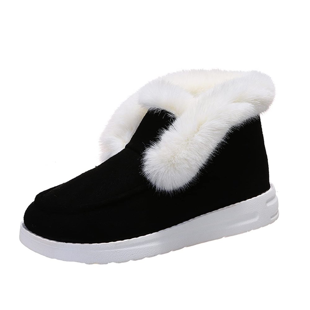 Ladmiple Boots For Women Black And White Womens Snow Boots Winter Shoes with Fur Lined Warm Slip On Ankle Booties Comfortable Outdoor Anti Slip Walking Shoes