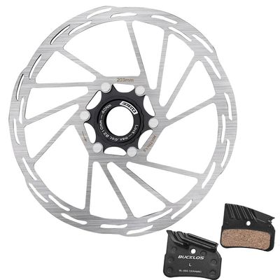 BUCKLOS IIIPRO MTB 203mm Centerlock Disc Brake Rotor and BL-05S 1 Pair Disc Brake Pads for Ceramic Shimano N03A N04C D02S D03S M9120 M8120 M7120