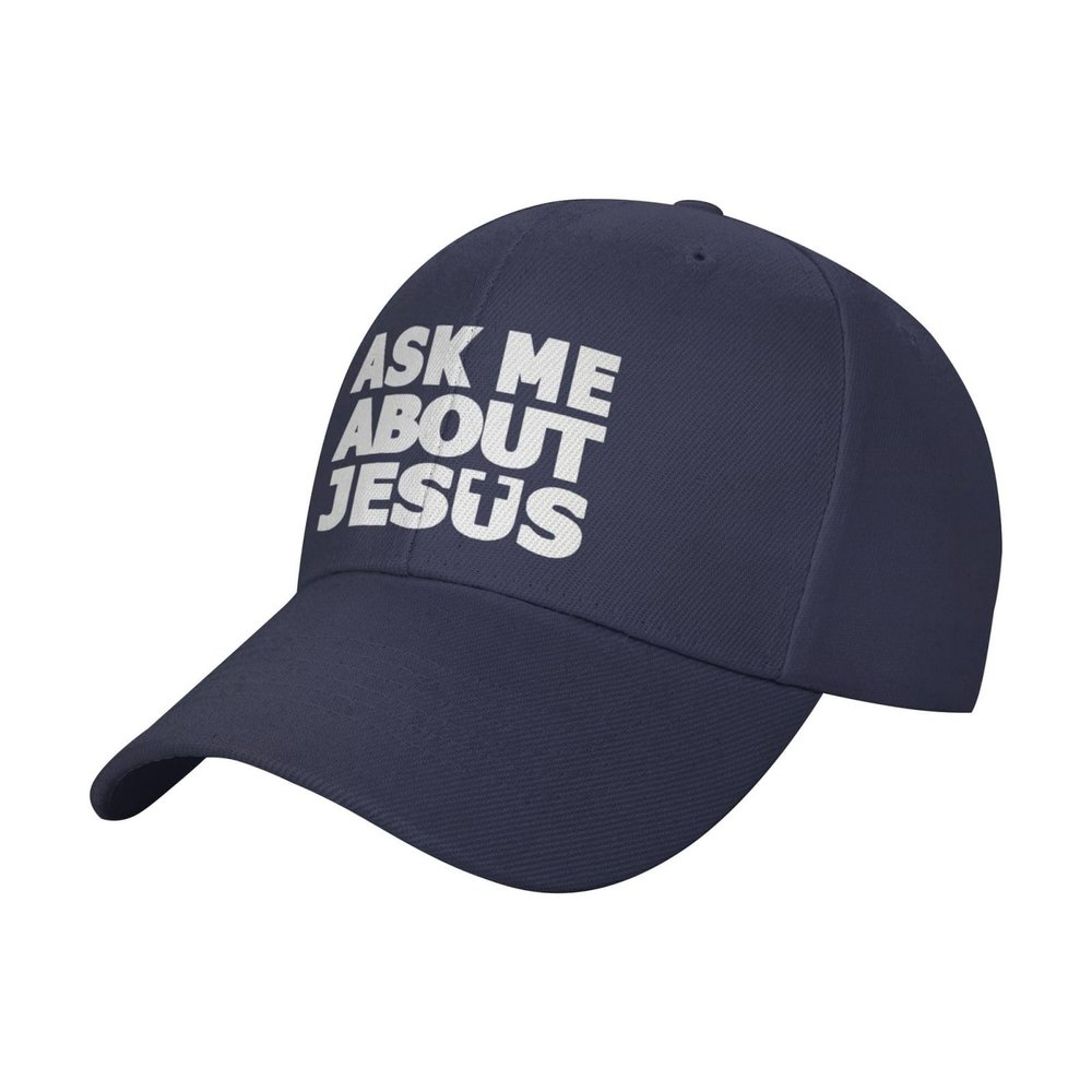 Ask Me About Jesus Casual Baseball Cap Unisex Comfortable Sports Hat Navy Blue Outdoor Uv Protection Sun Hats