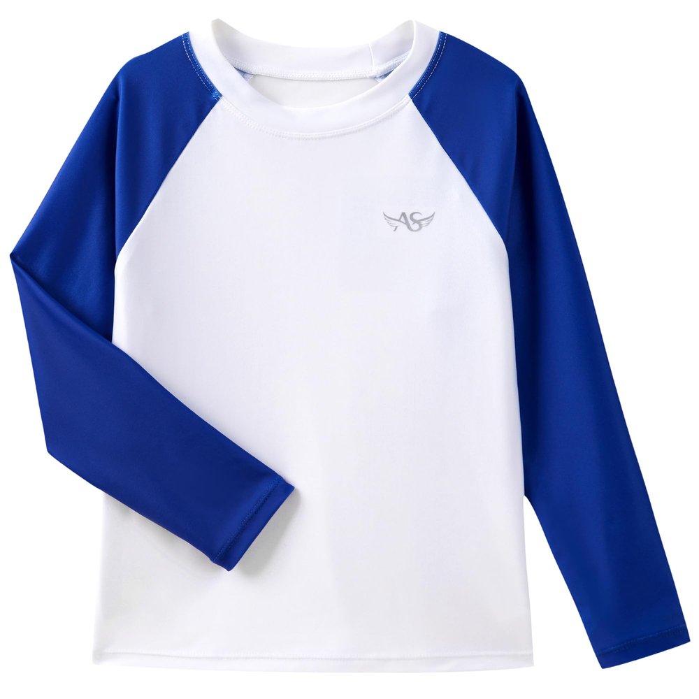 Angel season Boys Rash Guard Swim Shirt Long Sleeve Rashguard for Toddler Kids UPF 50+ Swimwear White Blue 3T