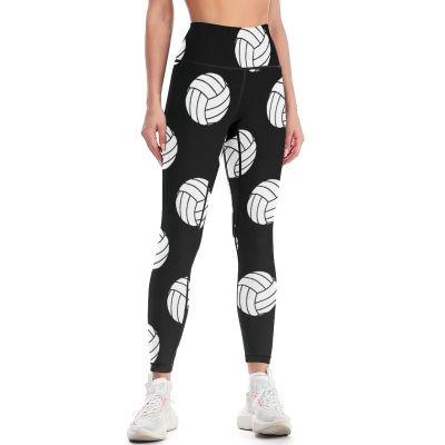 Black and White Volleyball Balls Workout Leggings for Women High Waisted Tummy Control Yoga Pants Soft Biker Pants M