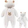Fairy Baby Newborn Baby Winter Snowsuit Bear Double Zipper Romper Fleece Footie Jumpsuit Clothes Infant Coat Bodysuit for Girls Boys White 6-9M view 1