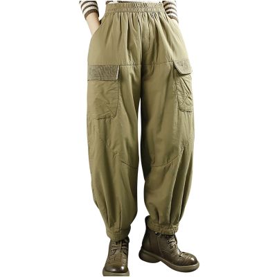 Women's Winter Quilted Pants Down Cotton Pants Elastic Waist Oversized Trousers Loose Outdoor Padded Warm Casual Pants