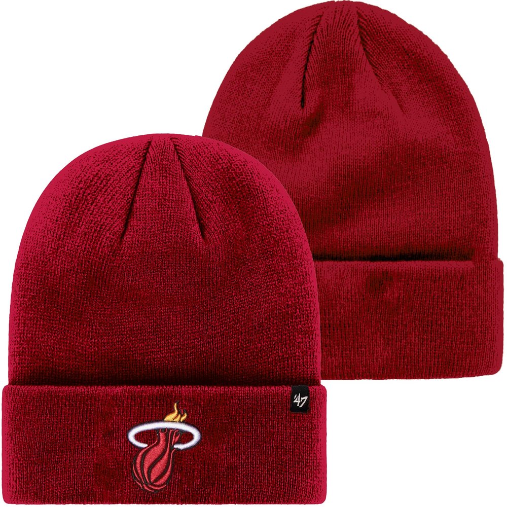47 NBA Unisex-Adult Primary Logo Cuffed Knit Primary Logo Team Color Beanie Hat Cold Weather Hat, One Size (Miami Heat Red)
