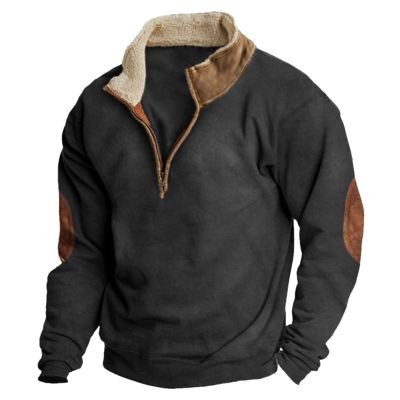 Alalaso Men's Corduroy Shirts Casual Lapel Collar Button Up Pullover Mock Neck Long Sleeve Sweaters Casual Polo Sweatshirts