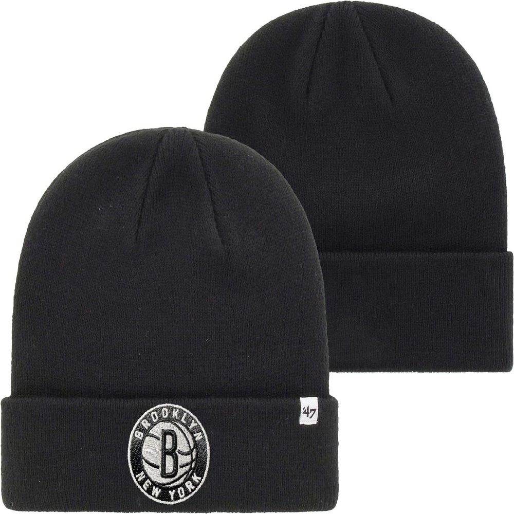 47 NBA Unisex-Adult Primary Logo Cuffed Knit Primary Logo Team Color Beanie Hat Cold Weather Hat, One Size (Brooklyn Nets Black)