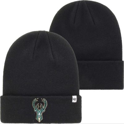 47 NBA Unisex-Adult Primary Logo Cuffed Knit Primary Logo Team Color Beanie Hat Cold Weather Hat, One Size (Milwaukee Bucks Black)