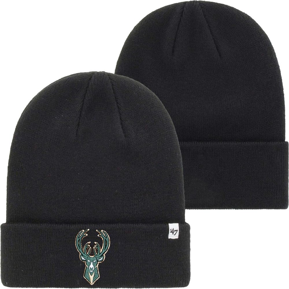 47 NBA Unisex-Adult Primary Logo Cuffed Knit Primary Logo Team Color Beanie Hat Cold Weather Hat, One Size (Milwaukee Bucks Black)