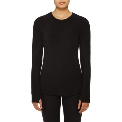 Cuddl Duds ClimateRight Women's Stretch Fleece Long Sleeve Base Layer Top - Crew Neck - XL Black
