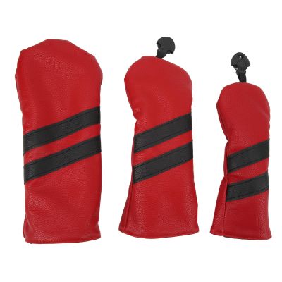 Fockety Headcover, PU Leather Head Covers fit for Drivers, Fairway Woods, and Hybrids Cover, 3 Wood Headcovers Head Covers with Rotatable Number Tags, Waterproof (red)