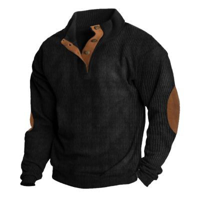 Alalaso Men's Corduroy Shirts Casual Lapel Collar Button Up Pullover Mock Neck Long Sleeve Sweaters Casual Polo Sweatshirts