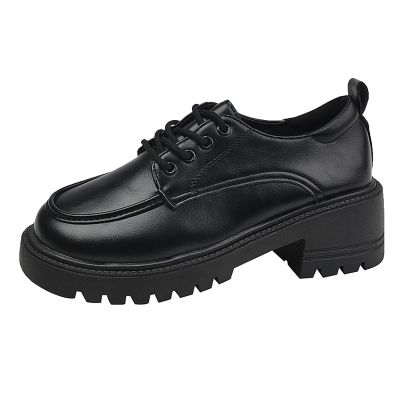 Fashion Women Artificial Leather Solid Color Autumn Thick Sole Square Heels Lace Up Short Rain Boots for (Black, 7.5)