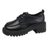 Fashion Women Artificial Leather Solid Color Autumn Thick Sole Square Heels Lace Up Short Rain Boots for (Black, 7.5)