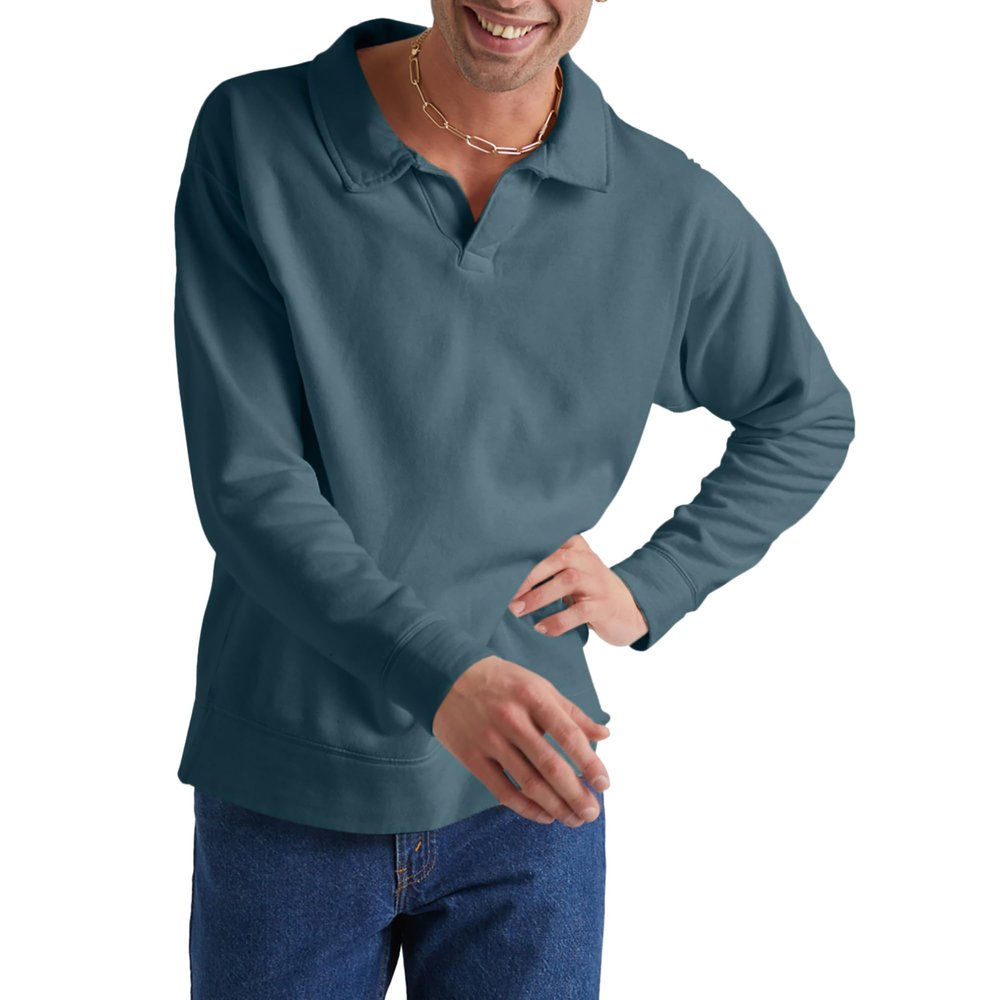 Hanes Men's Originals Fleece Polo Shirt, Garment Dyed Shirt for Men, Cotton Polo Shirt
