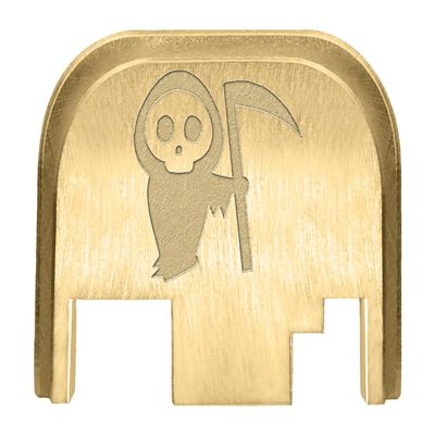 NDZ Performance Rear Slide Cover Back Plate for Gen 1-4 Glock 17 19, 9mm .40 .357 .45, Custom Laser Engraved Images on Brass, Made in The USA - Grim Reaper Baby
