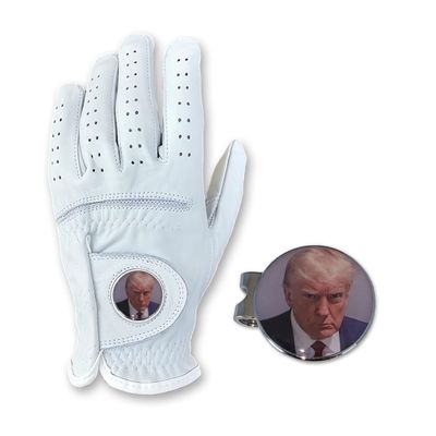 Scale Wear Design Trump Mugshot Golf Gloves Mens - Cabretta Leather Golf Gloves with Donald Trump Mugshot Ball Marker and Hat Clip Shocker