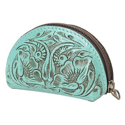 American Darling Western Sunglass Case Hand Tooled Floral Carved Genuine Leather 3in (H) X 4in (W) X 1in (D)