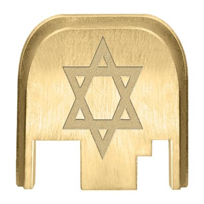 NDZ Performance Rear Slide Cover Back Plate for Gen 1-4 Glock 17 19, 9mm .40 .357 .45, Custom Laser Engraved Images on Brass, Made in The USA - Star of David Mogen