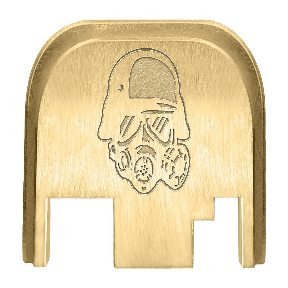 NDZ Performance Rear Slide Cover Back Plate for Gen 1-4 Glock 17 19, 9mm .40 .357 .45, Custom Laser Engraved Images on Brass, Made in The USA - Gasmask Helmet