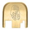 NDZ Performance Rear Slide Cover Back Plate for Gen 1-4 Glock 17 19, 9mm .40 .357 .45, Custom Laser Engraved Images on Brass, Made in The USA - Gasmask Helmet view 1
