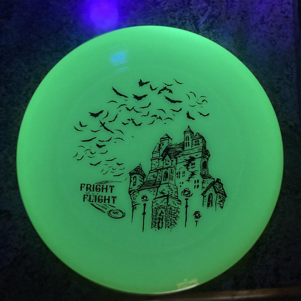 Discraft Fright Flight Glow Ultrastar 2023, 175 Gram Ultimate Frisbee Flying Disc, Halloween Stamp Design Glow Disc w/Black and Red Stamp