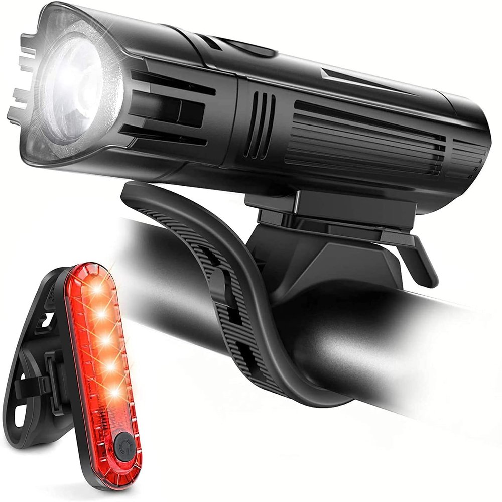 Bike Light Set USB Rechargeable- 400 Lumen Super Bright Front Light Taillight Combinations LED Bicycle Lights, IPX4 Waterproof, 8 Light Modes Fits All Bike