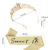 YARIEW 16th Birthday Decorations: Gold Tiara and Sash Set for Sweet Sixteen Girls view 2