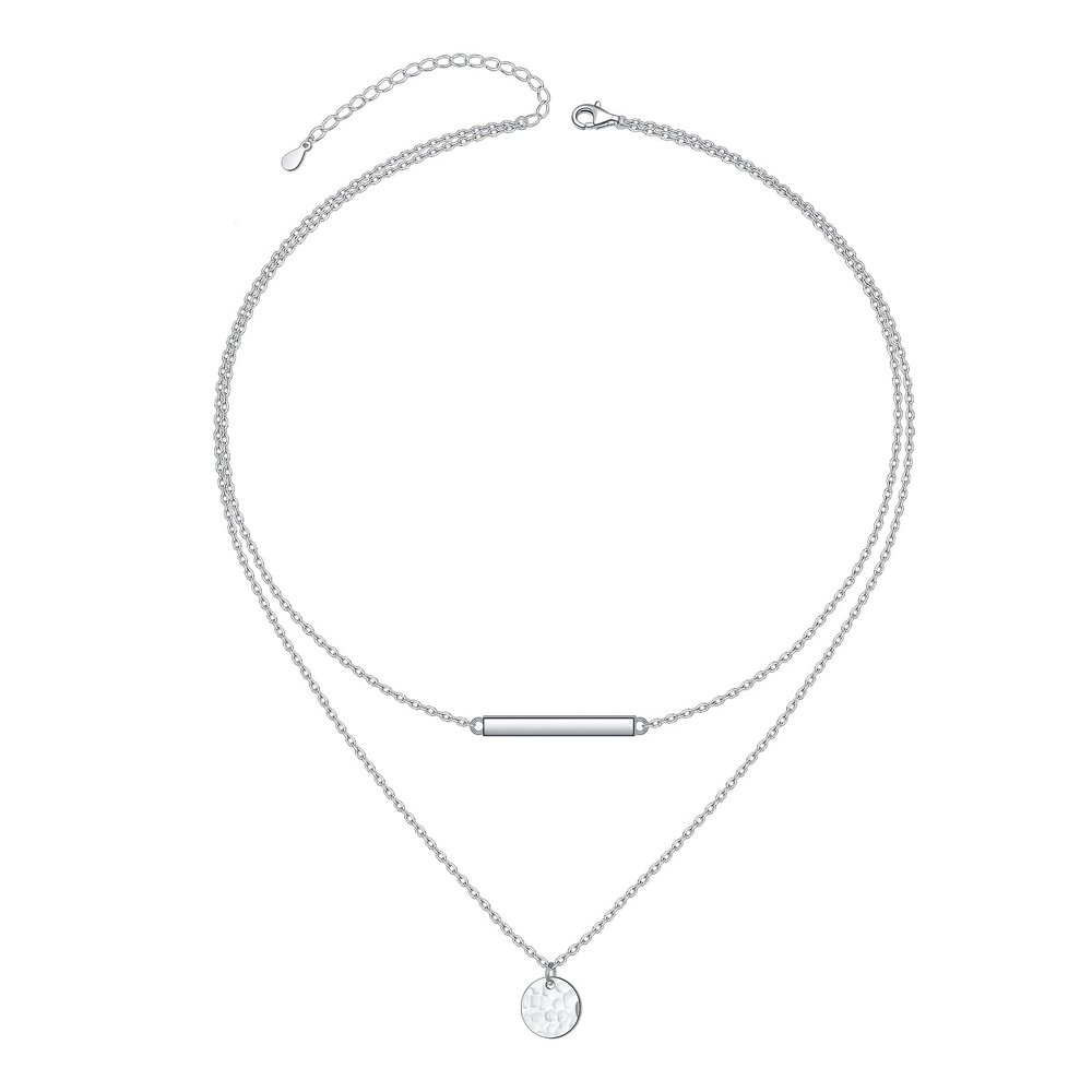 Alphm S925 Sterling Silver Choker Short Dainty Layered Dot Bar Multilayer Vertical Pendant Necklace for Women Jewelry