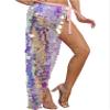 easyforever Women's Belly Dance Long Hip Skirts Sparkly Sequin Lace-Up Mermaid Hip Scarf Skirt Pink Large view 2