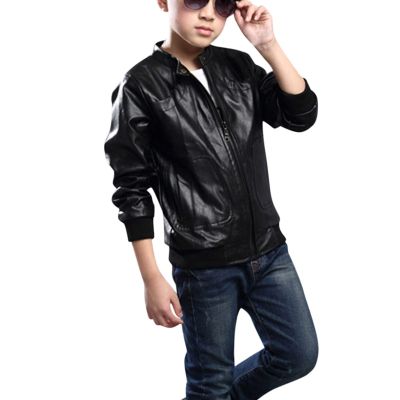 Toddler Kids Little Boys Long Sleeve Faux Leather Zipper Jacket Spring Autumn Lightweight PU Winter (Black, 6-7 Years)