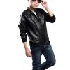 Toddler Kids Little Boys Long Sleeve Faux Leather Zipper Jacket Spring Autumn Lightweight PU Winter (Black, 6-7 Years) view 1