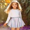 Auranso Girls Metallic Skater Skirt Sparkly Shiny Flared Pleated A-Line Mini Skort Silver 8-10 Years view 3