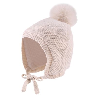 JANGANNSA Basic Winter Baby Boys Beanie Pompom Knitted Girls Hat Kids Earflap Beanies Warm Infant Toddler Hats (6-24 Months, Beige Hat)