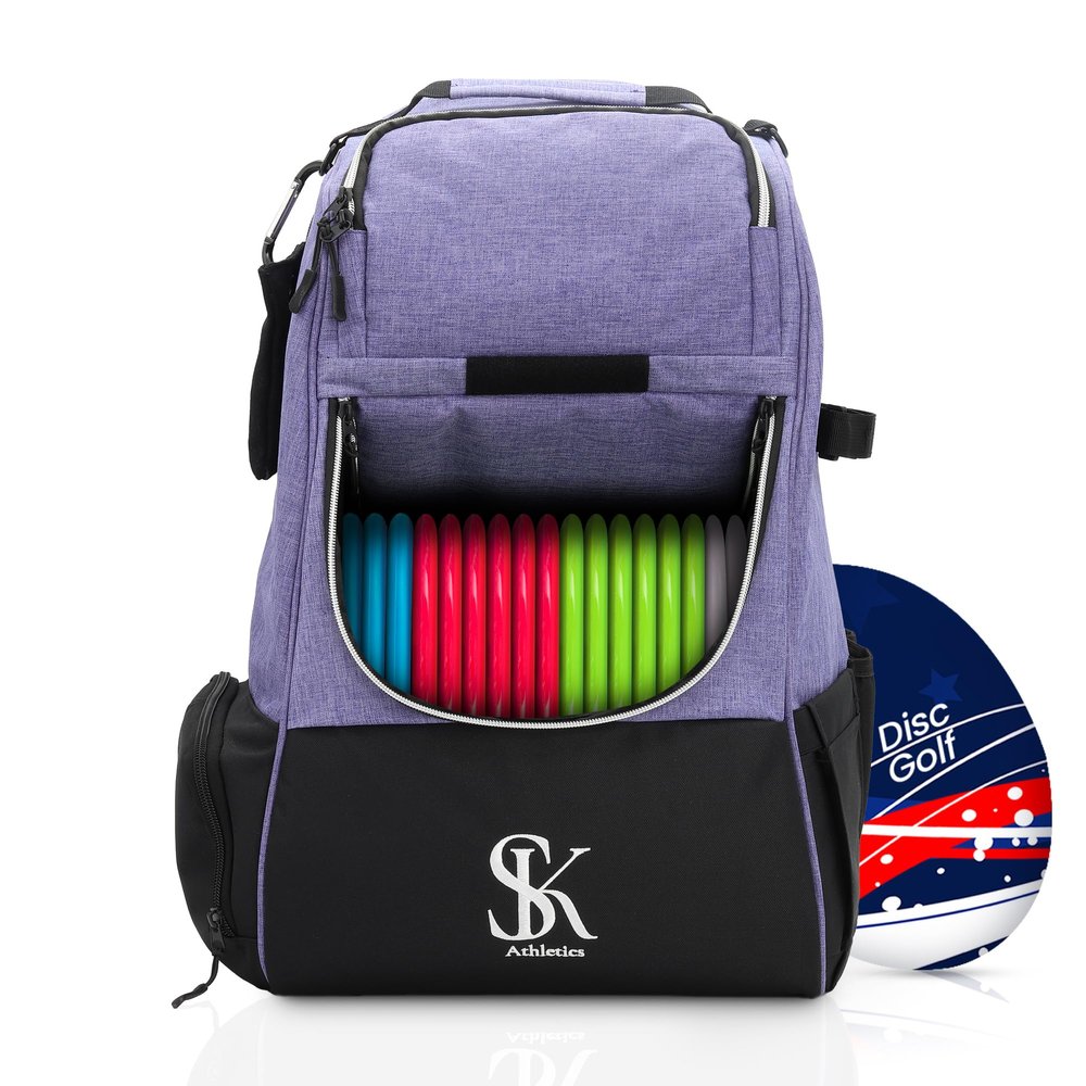 Disc Golf Backpack Bag - 24+ Disc Capacity, Durable Water-Resistant Polyester, Ergonomic Comfortable Carry, Multi-Functional Disc Golf Bag for Men & Women, Heather Purple & Black